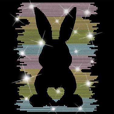 Imagem de SUPERDANT Adesivos de transferência de calor de coelho colorido com strass de coelho faça você mesmo decalques de passar a ferro coelhinho da Páscoa com strass remendos para camiseta roupas femininas