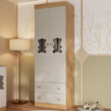 Imagem de Guarda-roupa Infantil 62cm 2 Portas com Vidro e 2 Gavetas Teddy Multimóveis Mp4486 Madeirado/off White