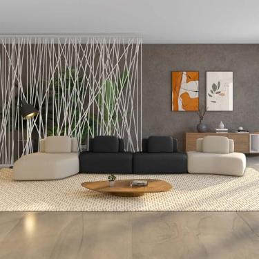 Imagem de Sofá Ilha Sala de Estar Dakota 4 Módulos 626cm Encostos Almofadas Soltas Veludo Bege/Preto G33 - Gran Belo