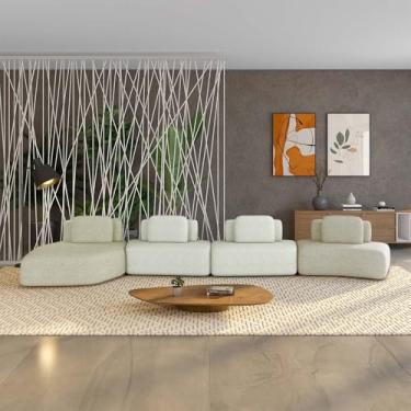 Imagem de Sofá Ilha Sala de Estar Dakota 4 Módulos 626cm Encostos Almofadas Soltas Bouclê Rústico Greige/OffWhite G33 - Gran Belo