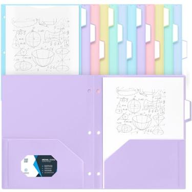 Imagem de Fuutreo 12 pastas pastéis de plástico a granel com 3 furos perfurados e abas cortadas de 1/3 cabem em papel tamanho carta com etiquetas coloridas para material organizador de escritório escolar