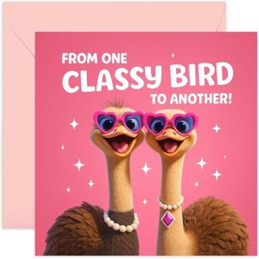 Imagem de De um pássaro elegante para outro cartão de aniversário engraçado para mulheres - quadrado, em branco por dentro com envelope premium