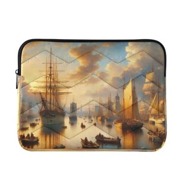Imagem de Bolsa feminina vintage Harbor Sunset Gold para laptop de 33 a 13,3 cm, proteção abrangente, pasta para laptop feminina