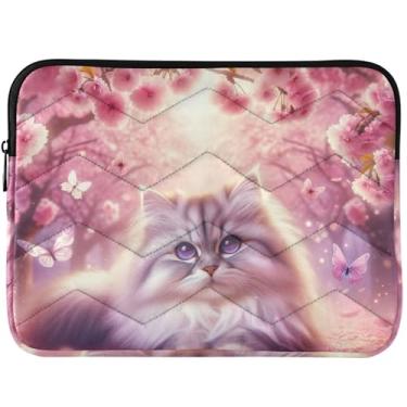 Imagem de Capas e capas personalizadas fofas de gato flor de cerejeira para laptop, bolsas e capas com estampas de animais, capa universal para notebook de 14 e 13 polegadas
