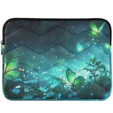 Imagem de Capa para notebook com glitter de borboletas verdes para MacBook Air 13 capa universal para laptop de 13 a 14 polegadas fofa