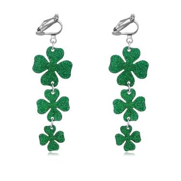 Imagem de DEYOUM Brincos de clipe de dia de São Patrício para mulheres, trevo verde de acrílico, trevo irlandês, clipe no dia de São Patrício, acessórios de presente, Medium, Acrílico, Sem pedra preciosa