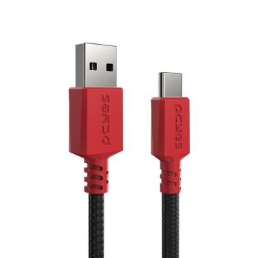 Imagem de Cabo USB a 2.0  Macho P/ USB TIPO-C - Conec. Vermelho - P/ SWITCH - 3 Metros - NYLON -...