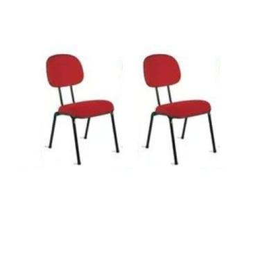 Imagem de Kit 2 Cadeiras de Escritório Fixa Estofadas - Resistentes para Igrejas, Escolas, Escritórios e Ambientes Institucionais, Confortáveis e Práticas (vermelha)