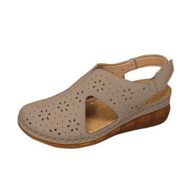 Imagem de Sandália feminina moderna casual primavera verão versátil plus size praia plataforma sola macia, Caqui, 36