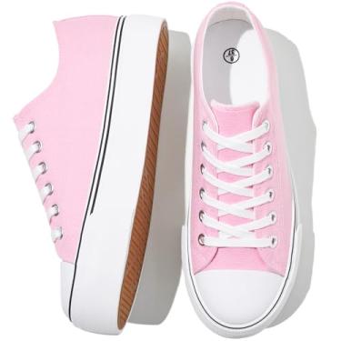 Imagem de SERNIAL Tênis feminino plataforma branca cano baixo plataforma sapatos de lona preto para mulheres, rosa, 38