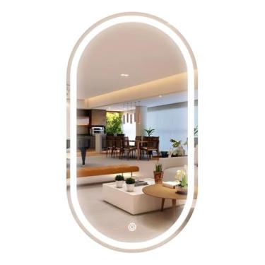 Imagem de Espelho de Cristal - OVAL 80x60 cm com LED Touch – Luz Quente Neutra e Fria – Lapidado e Jateado – Para Banheiro, Quarto ou Lavabo – Lumière Calixto