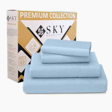 Imagem de 100% algodão California King Lençóis 4 peças - 400 fios de cetim trançado, conjunto de lençóis tamanho king California com bolsos profundos de 38 cm, lençóis de algodão respirável para cama king size