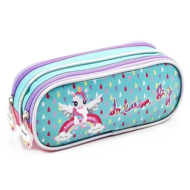 Imagem de Estojo Infantil Escolar Menina Duplo Porta Lapis Unicornio-Feminino