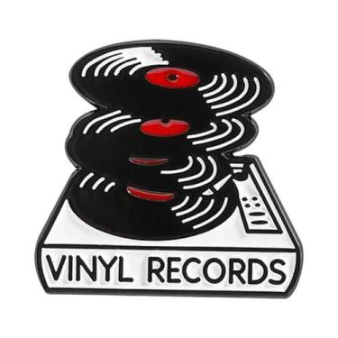Imagem de Pin De Esmalte De Toca-discos De Vinil Retrô Preto, Broche De Toca-dis