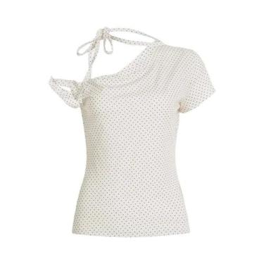 Imagem de Camiseta Feminina De Verão Com Estampa De Poá, Um Ombro, Casual, Estil