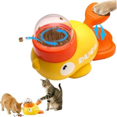 Imagem de Alimentador de gato de pato amarelo, brinquedo interativo para gatos de patinho, alimentador e dispensador para gatos internos, brinquedo de quebra-cabeça QI de estimulação mental para cães pequenos