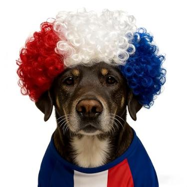 Imagem de Peruca de animal de estimação para fãs de futebol da Copa do Mundo, cabeça com bandeira nacional Crazy Cheer, acessórios ajustáveis para fantasia de cão/gato, para jogos de futebol, olímpicos