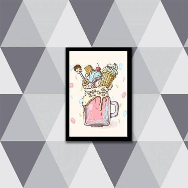 Imagem de Quadro Ilustração Sorvete Sunday 33X24Cm - Moldura Preta