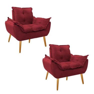 Imagem de kit 02 Poltronas Opala Palito Mel Suede Vermelho - Doce Sonho Móveis