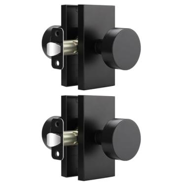 Imagem de EHOMEWARE Pacote com 2 maçanetas de porta de passagem internas, maçanetas pretas para armário/corredor, maçaneta redonda sem trava, reversível para portas esquerda ou direita, maçaneta moderna e