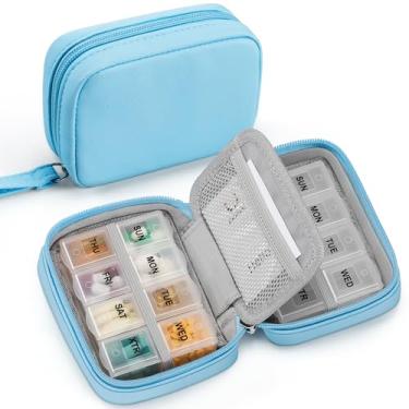 Imagem de Zannaki Organizador de comprimidos fofo para bolsa com duas caixas removíveis de 7 dias, estojo de comprimidos de couro PU para viagem, recipiente semanal portátil para comprimidos com bolsa de