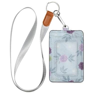 Imagem de Burbuja Porta-crachá de couro com cordão, etiqueta de identificação de flores com 1 janela transparente para identidade e 2 compartimentos para cartão para escritório, enfermeira, professor, médico