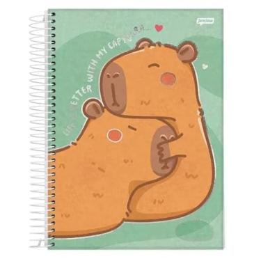 Imagem de Caderno espiral universitario capyvibes, 10 materias, 160 folhas, jandaia, com aplicativo da iA. (fundo verde)