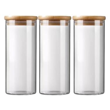 Imagem de Kit 3 Potes de Vidro 900ml com Tampa de Bambu – Armazenamento Moderno, Ecológico e Sofisticado para Sua Cozinha