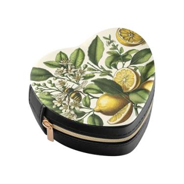 Imagem de Burbuja Caixa de joias em forma de coração com folhas de limão, mini estojo de viagem para mulheres e meninas, organizador portátil de armazenamento para brincos, anéis, colares e pulseiras