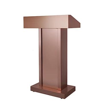 Imagem de Suporte de pódio estreito resistente para escritório, escola, igreja e concerto - laptop de aço inoxidável e mesa de leitura em cor café clara