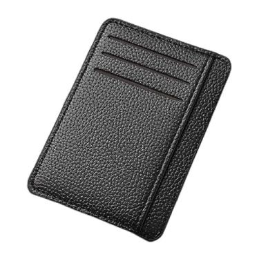 Imagem de Carteira masculina ultrafina de couro sintético - design minimalista com bolso frontal com 6 compartimentos para cartão e bolso para moedas com zíper, resistente à água, leve (preto, azul, marrom