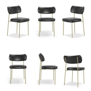 Imagem de Conjuto 6 Cadeiras Fixa Stela Champanhe Courino Preto - Vallisa Decor