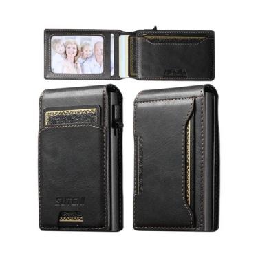 Imagem de Carteira Masculina De Couro PU Com Tampa Flip E Saída Automática De Ca