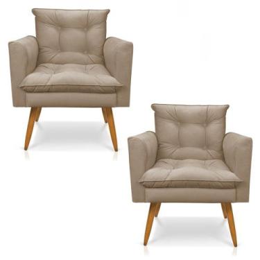 Imagem de Kit 2 Poltronas Tais Suede Marrom Rato Pés Palito Castanho - D'Rossi -