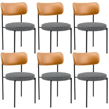 Imagem de Kit 06 Cadeiras Estofadas Para Sala De Jantar Louise L02 Couríssimo Whisky Pied Poule - Lyam Decor