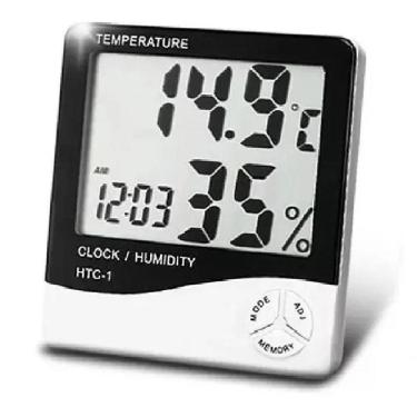 Imagem de Termo Higrômetro Medidor Temperatura Umidade Com Relógio Digital Pd-003