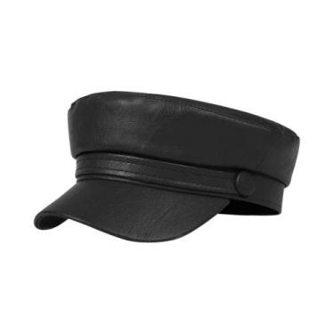 Imagem de Boina Octogonal Feminina Retrô De Couro PU Versátil Para Outono Invern