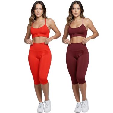 Imagem de KIT 2 Conjunto Top Alça Fina Bermuda Ciclista Vekyo Roupa Para Academia Moda Fitness Musculação-Feminino