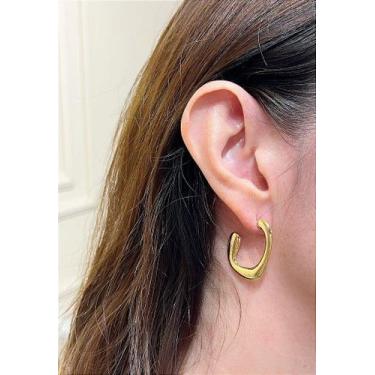 Imagem de Brinco Argola Orgânico Banho Ouro 2 Milésimos com Verniz Italiano - 1 