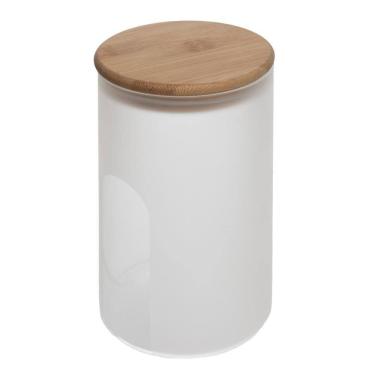 Imagem de Pote com Tampa de Bambu Frosted 10cm x 10cm x 17,5cm Vidro