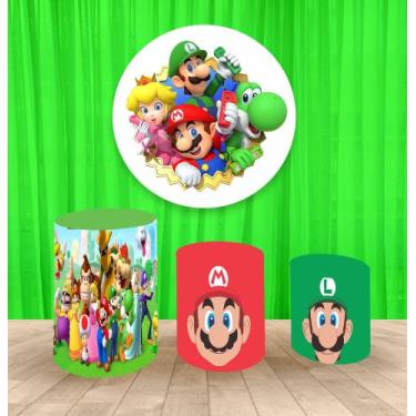 Imagem de Painel Redondo 1,50m E Trio Capa Do Super Mario - Fantasia Brás , Verm