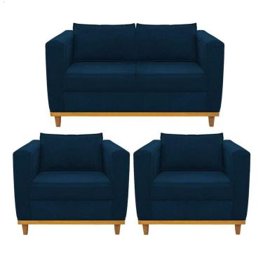 Imagem de Kit Sofá 2 Lugares E 2 Poltronas Europa Suede Azul Marinho