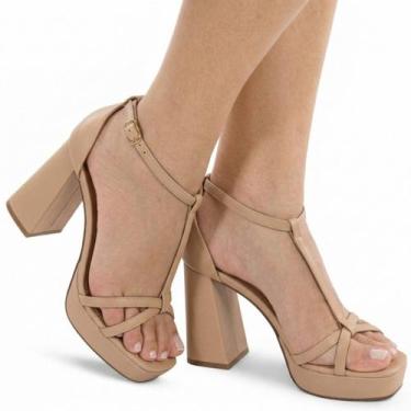 Imagem de Sandália Salto Grosso 10cm Confortável Meia Pata Feminina P110 - Modar