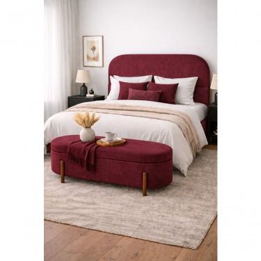 Imagem de Kit Atenas Cabeceira De Cama Box Orgânica E Recamier Calçadeira Baú Casal 140 Cm Suede Bordo Eli Móveis E Decoração