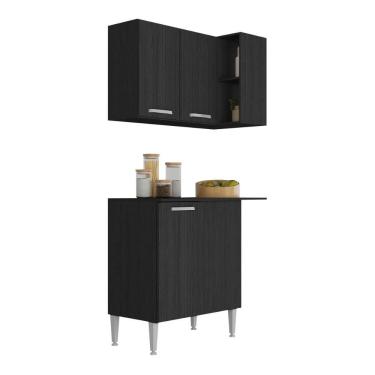 Imagem de Kit Armário De Cozinha Aéreo Canto Com Balcão 90cm 3 Portas Pequim Multimóveis Mp2381 Preto