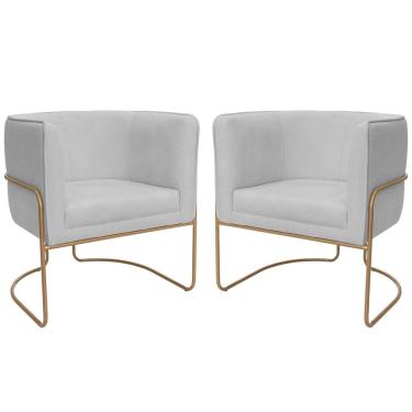 Imagem de Kit 02 Poltronas Decorativas Betina Base Aço Ouro Fosco Bouclé Cinza Claro - Nexta Casa