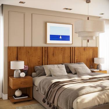 Imagem de Cabeceira Sleep para Cama Casal Queen King com 2 Mesas Suspensas em MDF MDP Cinamomo
