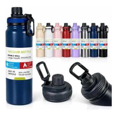 Imagem de Garrafa Aço Inox Térmica 800ml Água Academia Viagem Squeeze Alça Bico 