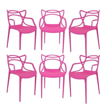 Imagem de Kit 6 Cadeiras Allegra Estrutura em Plástico Rosa para Ambientes Internos e Externos Design Moderno