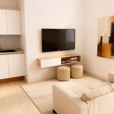 Imagem de Rack Suspenso Minimalista para Tv com Nicho Organizador Tower 1260 Branco/Cinamomo